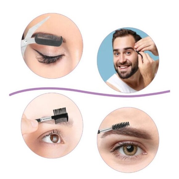 Professional Eyebrow Shaping Kit 8-Pc Set w Pink Leather Bag, Razor, Scissors - Picture 6 of 7